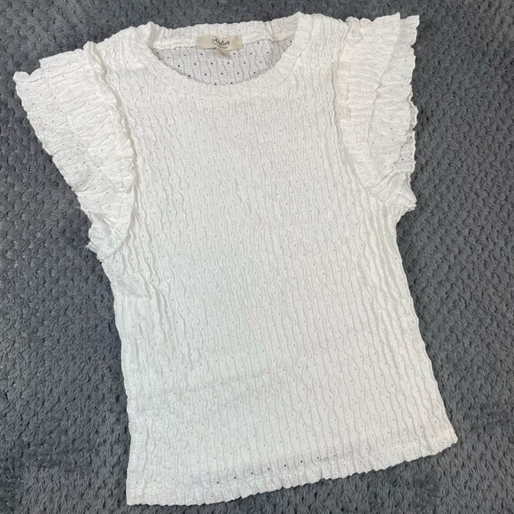 Atelier by Kirious Women's Top Size Large White Eyelet Ruffle Stretch Coquette - Picture 1 of 10